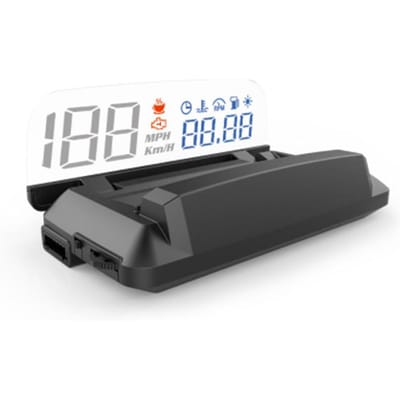 Projecteur de compteur de vitesse LED à affichage tête haute HUD pour voiture avec vitesse/temps/température de l'eau/RPM/carburant noir