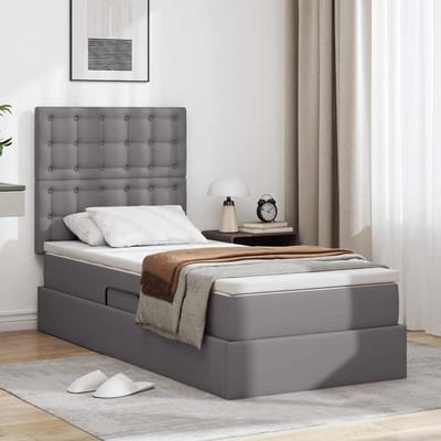 vidaXL - Opbergbed - met - LED - met - hoofdeinde - Grijs - 90 - x - 200 - cm - Kunstleer