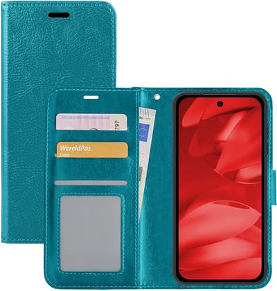 Hoesje - Met Pasjeshouder - Geschikt voor Google Pixel 9a - Luxe Bookcase Portemonee - Flip Case - Kunstleer Book Case - Flipcase - Book Cover - Walletcase - Portemonneehoes - Turquoise