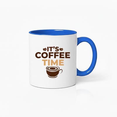 Koffiemok 'IT'S COFFEE TIME' | Wit met Blauw Detail | Uniek Design voor Koffieliefhebbers