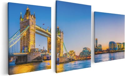 Artaza Canvas Schilderij Drieluik Tower Bridge in Londen met Verlichting - 120x60 - Foto Op Canvas - Canvas Print