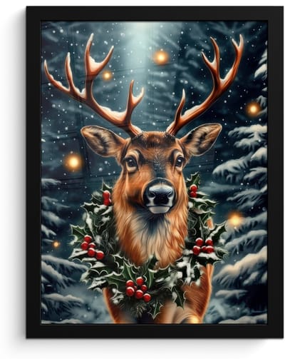 Poster in lijst - Fotolijst 30x40 cm - Posters - Kerst - Magie - Bos - Kleurrijk - Posterlijst zwart - Decoratie - Wanddecoratie woonkamer - Muurdecoratie slaapkamer - Kerstversiering - Kerstdecoratie voor binnen - Kerstmis