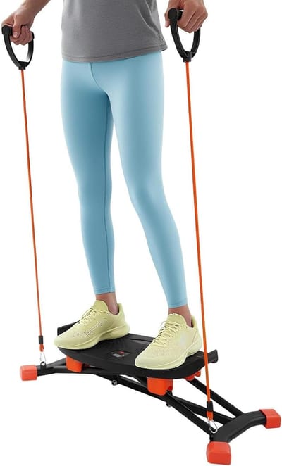 Indoor Skimachine - Ski Trainer - Thuis Skitrainen - Met Weerstandsbanden - 77 x 32 cm - Zwart Oranje