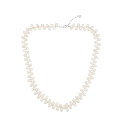 Cavill - Zilveren Halsketting - 925 Sterling Zilver - Witte Zoetwaterparels Fancy Slijpsel - Verstelbaar 44,5-47 cm - Elegant & Klassiek