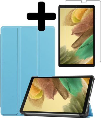 Hoes - Geschikt voor Samsung Galaxy Tab A7 Lite - Met Screenprotector - Trifold Bookcase - Hard Cover - Hardcover Book Case - Tablet Hoesje - Lichtblauw