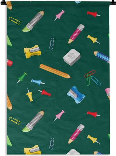Wandkleed - Wanddoek - Kantoor - Patronen - Potloden - 60x90 cm - Wandtapijt