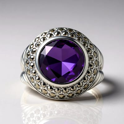 Cavill - Vintage Zilveren Ring met 4,4 ct Braziliaanse Amethist - 925 Sterling Zilver - Markasiet Accenten - Elegante Ronde Ring