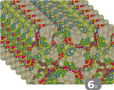 Placemat - Placemats kunststof - Patronen - Bloemen - Lente - 45x30 cm - 6 stuks - Hittebestendig - Anti-Slip - Onderlegger - Afneembaar
