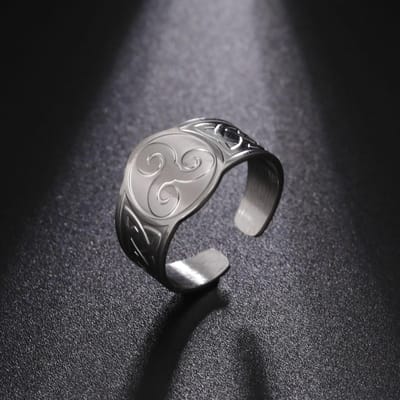 Bague Celtique Viking Nœud Spirale Triskèle Triangle Anneaux Réglables Amulette Acier Inoxydable Hommes Femmes Bijoux Cadeau Saint-Valentin resizable gray