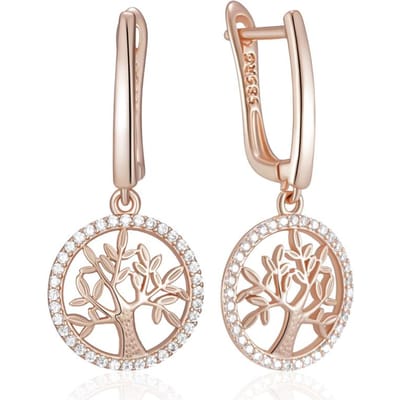 Kienl roségouden bloemoorbellen voor dames met glanzende natuurlijke zirkonia, vintage sieraden voor dagelijks gebruik. white
