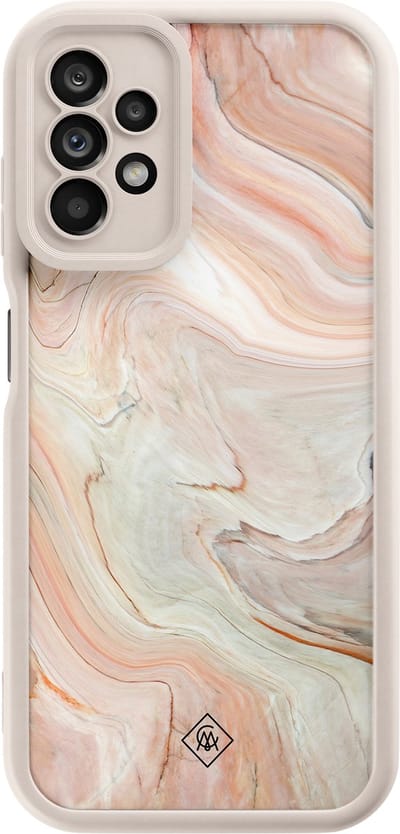 Casimoda® hoesje - Geschikt voor Samsung Galaxy A23 - Marmer Waves - Zwart TPU Backcover - Water - Bruin/beige