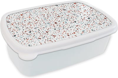 Broodtrommel Wit - Lunchbox - Brooddoos - Terrazzo - Design - Grijs - Bruin - 18x12x6 cm - Volwassenen
