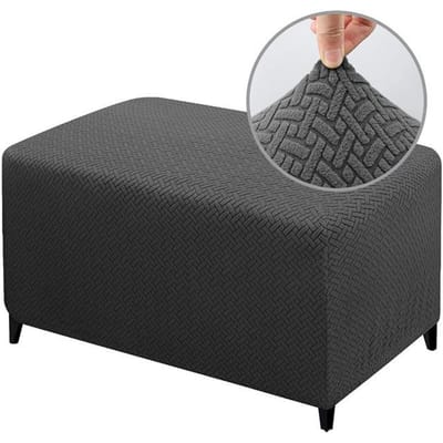4-formaat rechthoekige jacquard ottomane hoes stretch duurzame voetenbank bank kruk hoes wasbare meubelbeschermer kruk hoes Large donkergrijze kleur