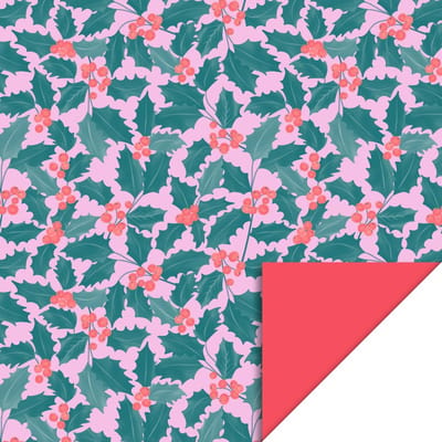 Het Inpakhuis - Inpakpapier - Cadeaupapier - Kadopapier - X-mas Holly Leaves - Red - 70cm x 3m - Rol inpakpapier - Kerst - Kerstbomen - Feest - Kerstboom - Kerstdagen - Hulst
