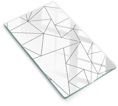 Wallfluent Spatscherm Keuken - Wit Spatglas Keuken - 30x52 cm - Witte Driehoeken Achterwand Glasplaat Keuken - Abstractie Rechthoekig Spatscherm Keuken