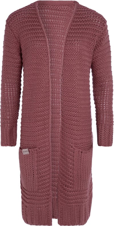 Knit Factory Alex Lang Gebreid Dames Vest - Grof gebreid rood damesvest - Cardigan voor de herfst en winter - Lang vest tot over de knie - Stone Red - 36/38