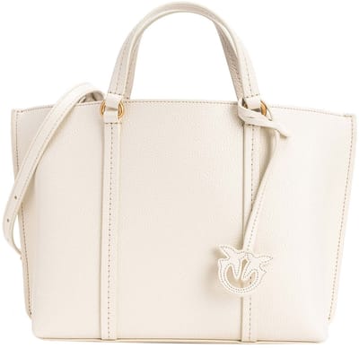 PINKO Leren Handtas Schoudertas Carrie Classic Shopper White - Antique Gold Crème