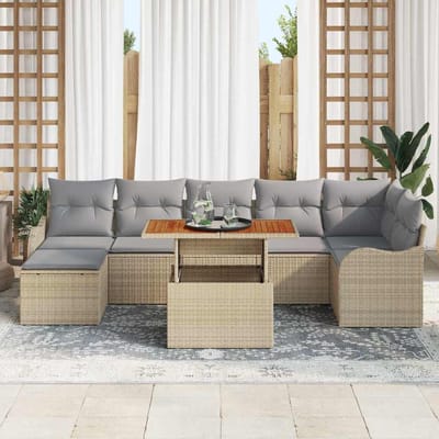 vidaXL Tuinbank Set met kussen met opslag 8 pcs beige en lichtgrijs