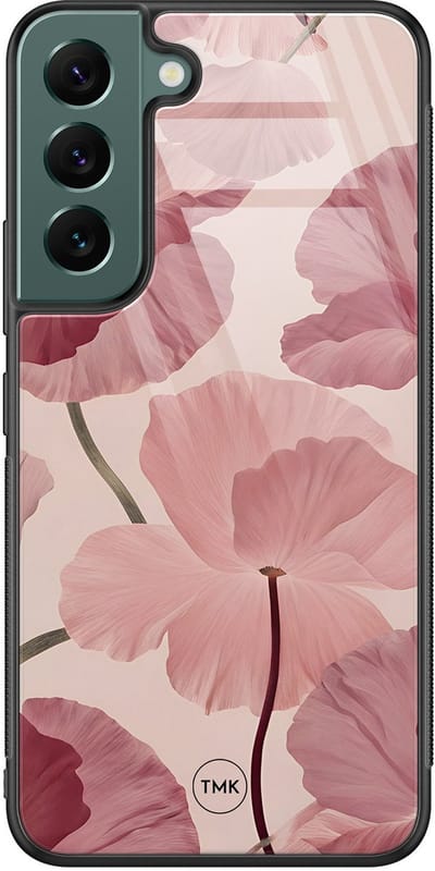 Hoesje geschikt voor Samsung Galaxy S22 - Vintage blossom - Roze - TPU luxe case (glossy toplaag) - Bloemen - Hardcase backcover zwart