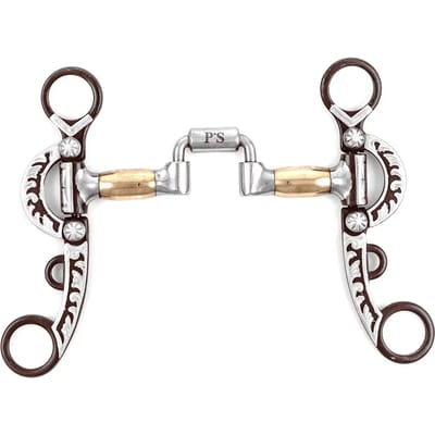 Mors western snaffle voor paard in zwart ijzer met koperen rollen en bewerkte takken Pool's