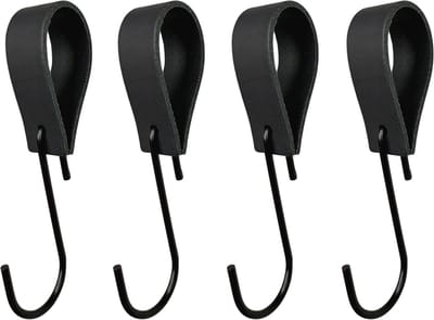 Leathergoodz - Leren S-haak hangers - Zwart - 4 stuks - 16 x 2,5 cm - max ø38mm - Leer - handdoekhaakjes - Ophanghaken – kapstokhaak