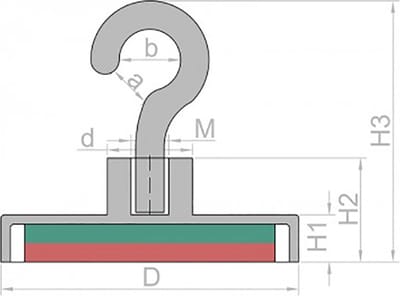 10mm magnetische haak - Gesloten - M3 schroefdraad - 2KG