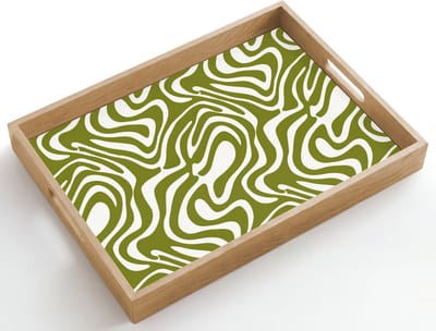 Dienblad hout 50x35 cm - Schootdienblad - Lijnpatroon - Groen - Organisch - Borrelplank rechthoek - Plateau dienbladen