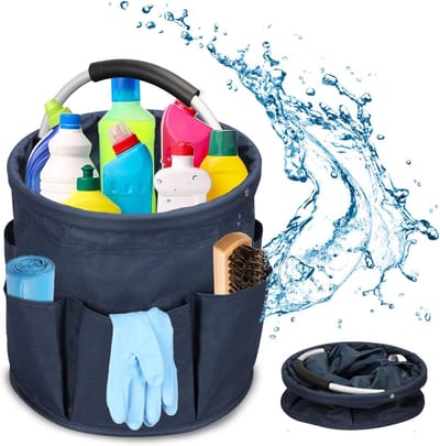 Vouwbare Opbergmand met Handvat, Multifunctionele Organizer voor Schoonmaakproducten, Geschikt voor Thuis, Keuken, Badkamer en Kantoor (Blauw)