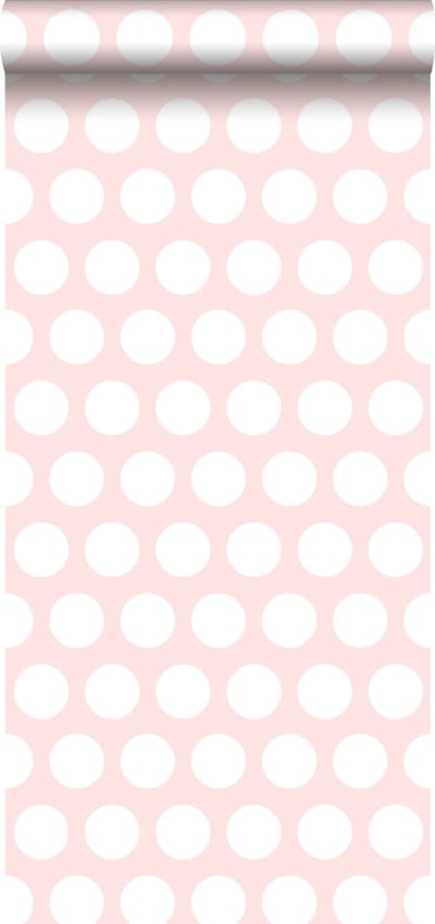 ESTAhome behang stippen wit en licht roze - 53 cm x 10.05 m - 128859