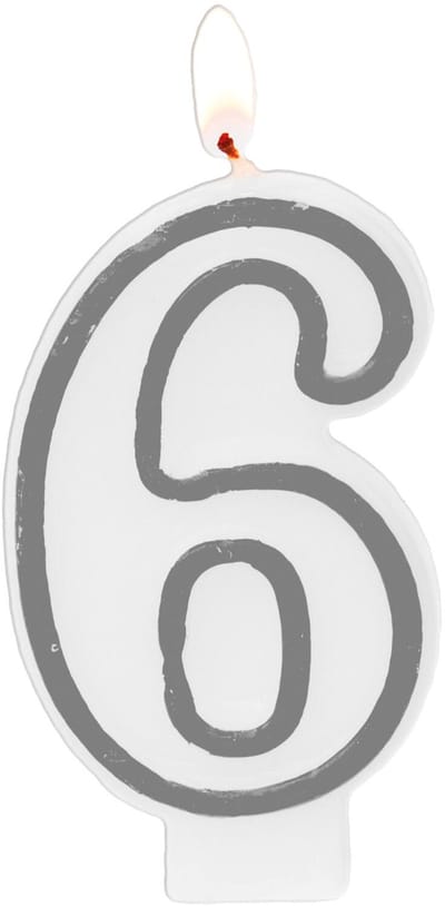 Folat - Kaars cijfer 6 simply chique silver 9 cm
