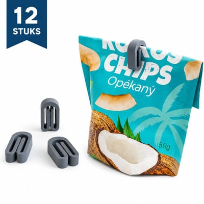 Mini vershoudclips - 12 stuks - Herbruikbare zakkenclips en sluitclips voor chips, koffie en pasta - Bag clips - Grijs