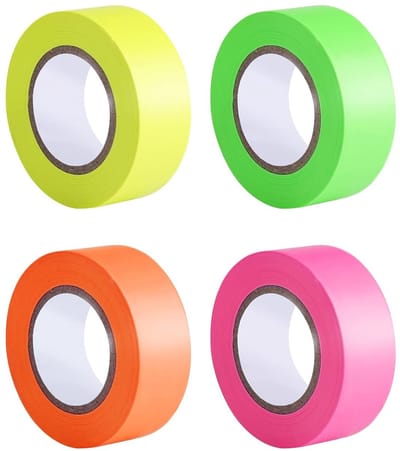 4 Stuks Fluorescerende Markeer Tape 2.5cm x 30m, Multifunctionele Neon Tape voor Thuis en Werk, Niet-Plakband voor Bouw en Evenementen