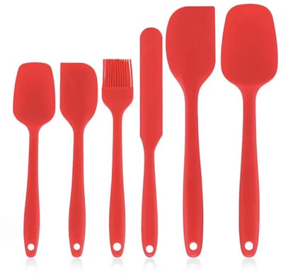 CHPN - Siliconen spatel set - Spatels - Pannenlikkers - Siliconen spatels - Keukenlepels van siliconen - 6-delig - Rood - Keukenhulp - Keukenlepels - Lepels - Bakkwast