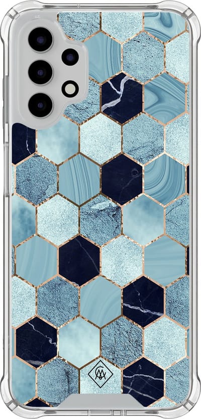 Casimoda® hoesje - Geschikt voor Samsung Galaxy A13 4G - Blue Cubes - Shockproof case - Extra sterk - TPU/polycarbonaat - Blauw, Transparant