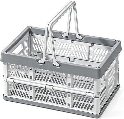 SnelShoppen - Opvouwbare Vouwbox Campingklapbox met Handvat 38,5 x 25 x 20 cm - Grijze Boodschappenmand, Opbergbox voor Thuis, Snacks, Camping en Badk