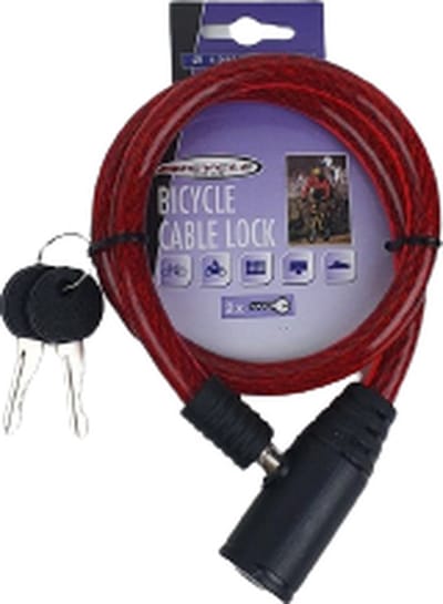 Fiets kabelslot - Rood / Zwart - Kunststof / Metaal - 12 mm x h 65 cm - Slot - Fietsslot - Fietsen - Bike