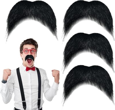 Set van 4 Zelfklevende Neppen, Realistische Valse Baard en Snor voor Halloween en Cosplay, Zwart