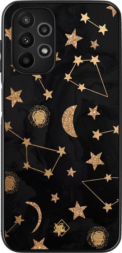 Casimoda® hoesje - Geschikt voor Samsung Galaxy A13 4G - Counting The Stars - Zwart TPU Backcover - Sterren - Goudkleurig