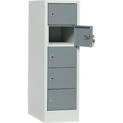 Lockerkast, plaatstaal, deuraanslag rechts, cilinderslot, 5 vakken, B 300 x H 965 mm, lichtgrijs RAL 7035/blauwgrijs RAL 7031