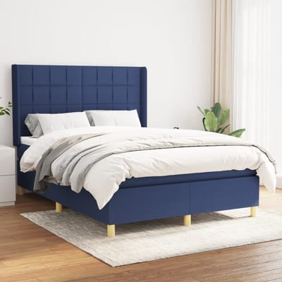 vidaXL - Boxspring - met - matras - stof - blauw - 140x190 - cm