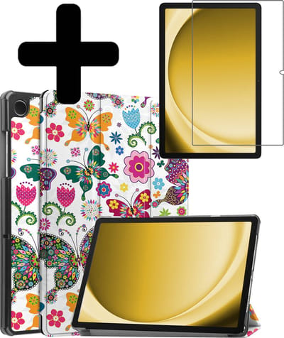 Hoes - Geschikt voor Samsung Galaxy Tab A9 - Met Screenprotector - Trifold Bookcase - Hard Cover - Hardcover Book Case - Tablet Hoesje - Vlinders