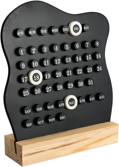 Desktop Perpetuele Kalender - kalender 2026 - Herbruikbare Blokkalender voor op het Bureau - kalender 2026 maandkalender -Moderne Ringdatumkalender - zwart