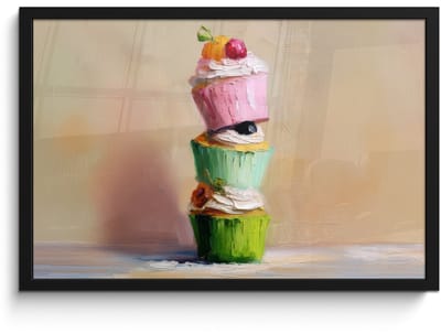 Poster in lijst - Fotolijst 60x40 cm - Posters - Cupcakes - Gestapeld - Kleurrijk - Fruit - Posterlijst zwart - Decoratie - Wanddecoratie woonkamer - Muurdecoratie slaapkamer