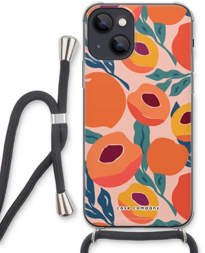 Case Company® - Hoesje met koord geschikt voor iPhone 13 hoesje met Koord - Perzik - Telefoonhoesje met Zwart Koord - Bescherming aan alle Kanten en Over de Schermrand