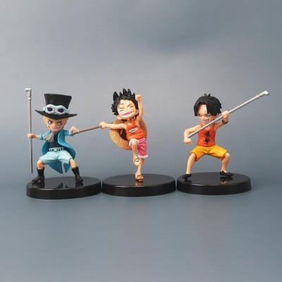 3 Stuks/Partij 10cm Anime One Piece Luffy Ace Sabo PVC Actiefiguur Met Stok PVC Actiefiguur Model Speelgoed Poppen Kinderen Cadeaus gray
