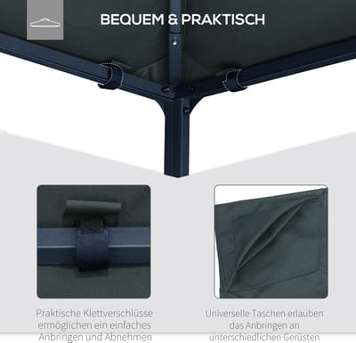 STILVORA Paviljoendak - Vervangend Dak 298 x 295 cm - Polyester - Donkergrijs - Voor Tuinpaviljoen En Terras - Zonbescherming Met Waterafvoer