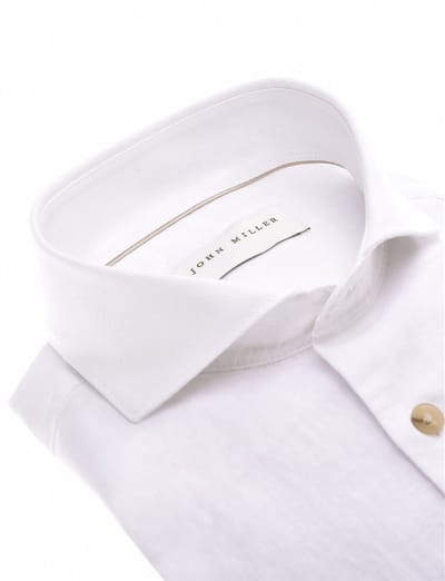 John Miller Overhemd Solid Color Linnen Cutaway Collar Wit / male