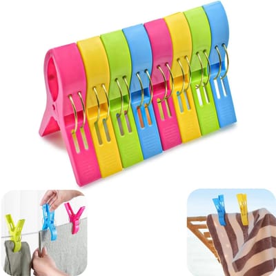 8 stuks klemmen - wasknijpers - winddichte klemmen - antislip klemmen - handdoekklemmen - dekenklemmen - antislip - stevig - duurzaam - herbruikbaar - roestvrij - opbergaccessoires - geschikt voor balkon, strand, handdoek (meerkleurig, 13*8,35 cm)