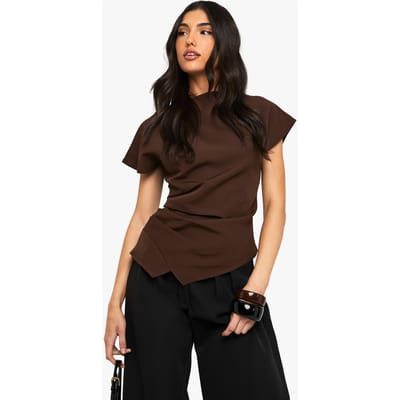 boohoo Dames Geweven Verbogen Zijsplit Top | Chocolate | Maat: 6