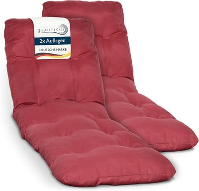 Beautissu Flair RL 2x – Ligbedkussen Tuinkussen Ligstoel – Zonnebed Kussen voor Tuin Meubelen 190x60x8 cm Rood